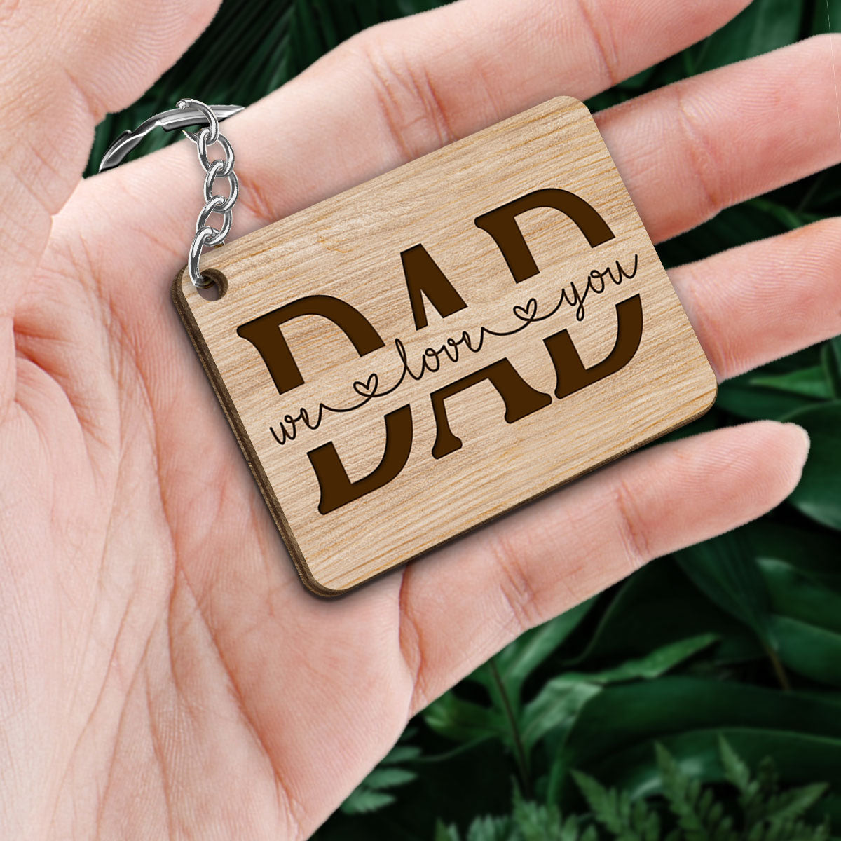 Best Dad Ever Back View Walking Dad & Kids Personalized Wooden Keychain