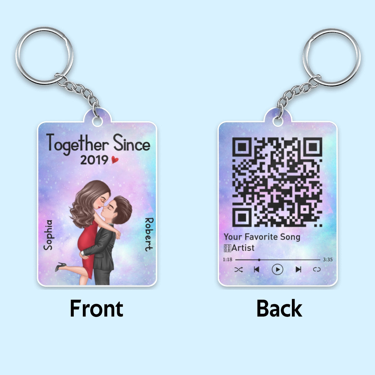 Hugging Kissing Doll Couple Together Since Favorite Song Scannable QR Code Personalized Acrylic Keychain