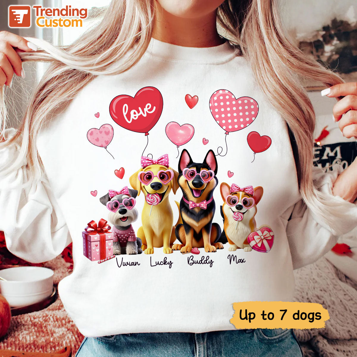 Personalized Heart Balloon Shirt For Dog Mom, 3D Cute Dogs