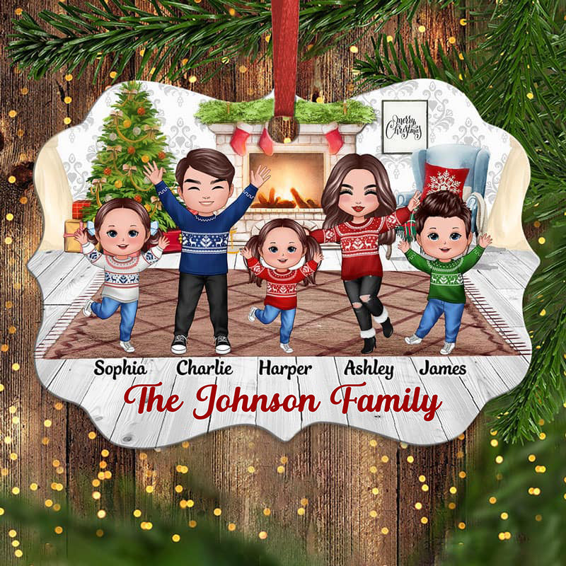 Happy Doll Family In House Personalized Christmas Ornament