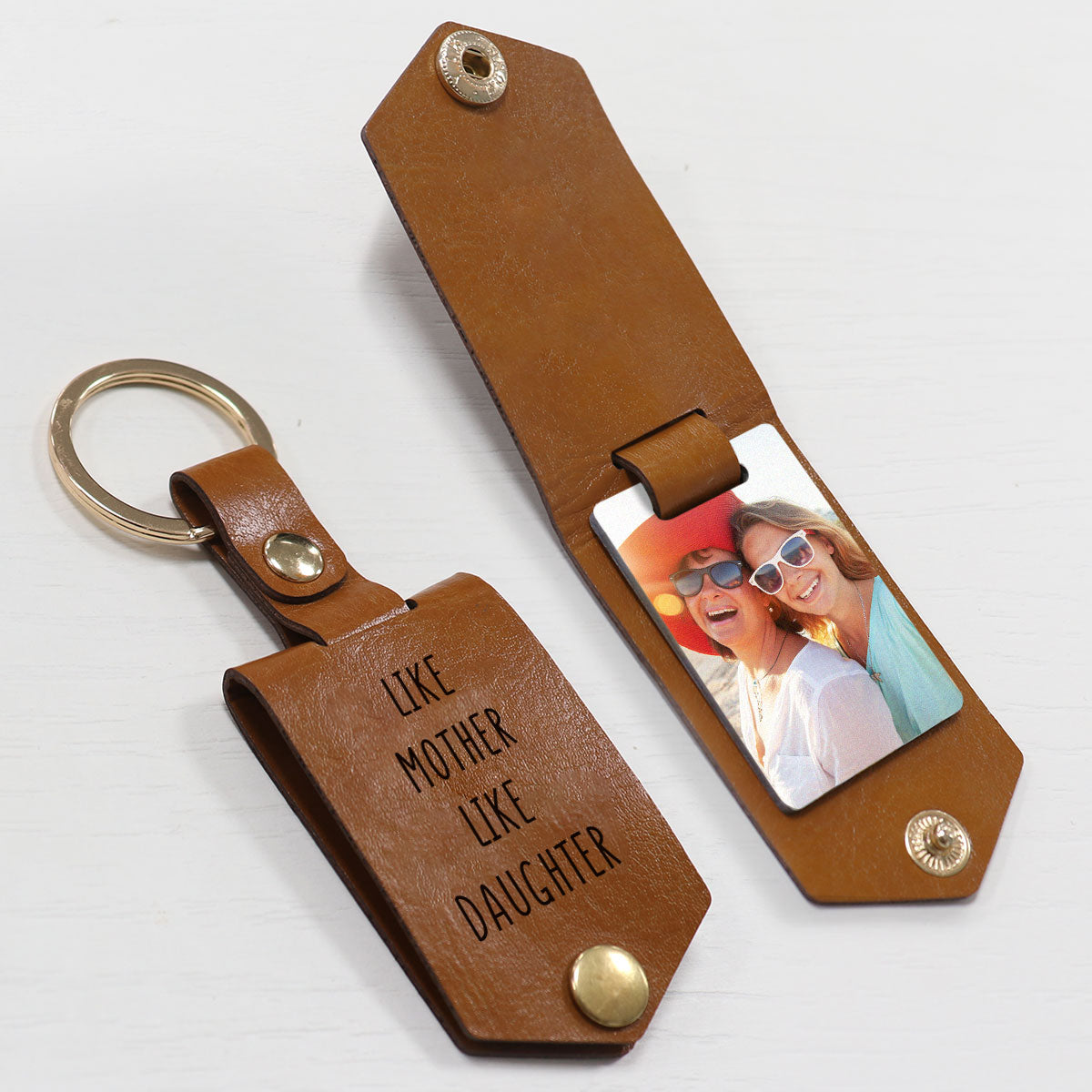 Like Mother Like Daughter Custom Photo Gift Personalized Leather Keychain