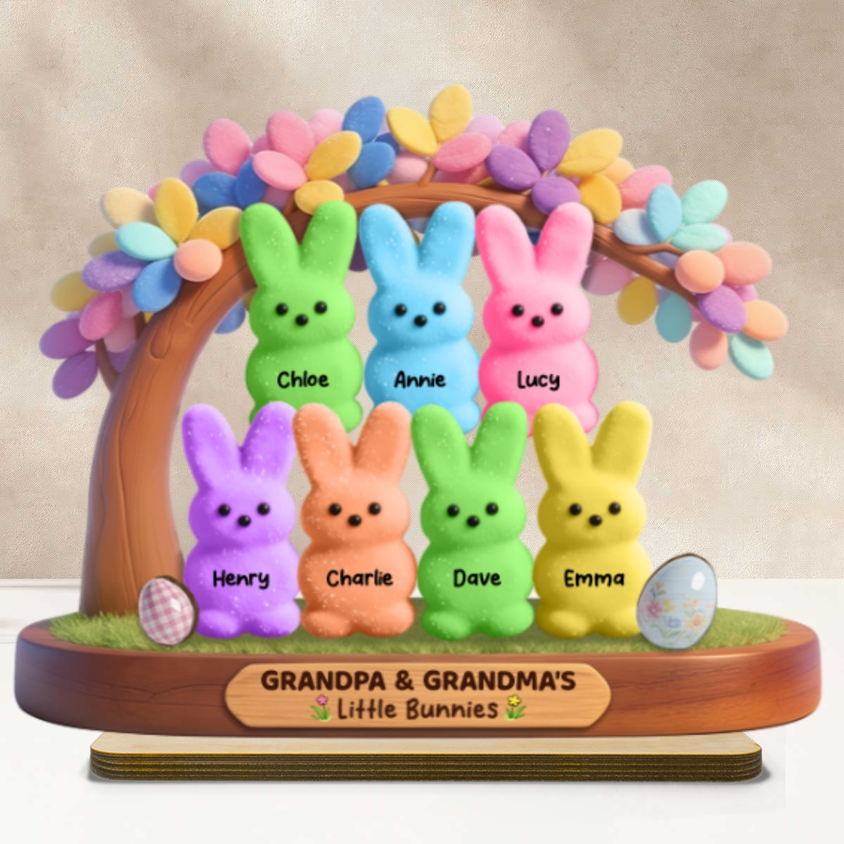 Colorful Happy Easter Grandma Little Bunnies - Personalized 2-Layered Wooden Plaque - Gift For Grandma