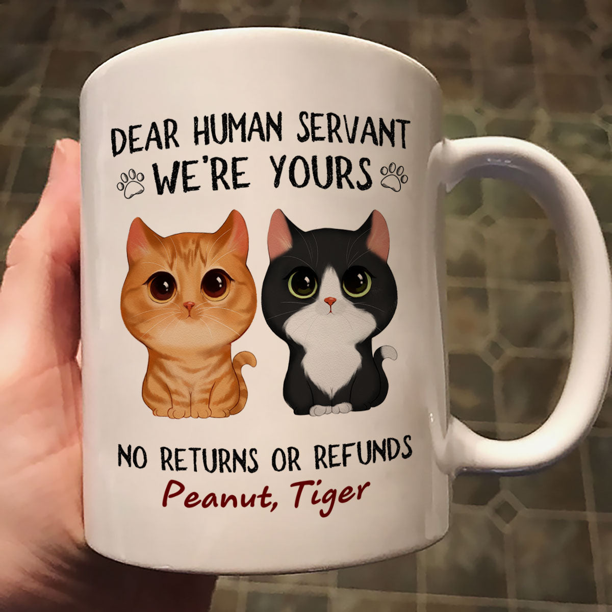 Demo - Dear Human Servant We‘re Yours Watercolor Cute Cat Personalized Mug