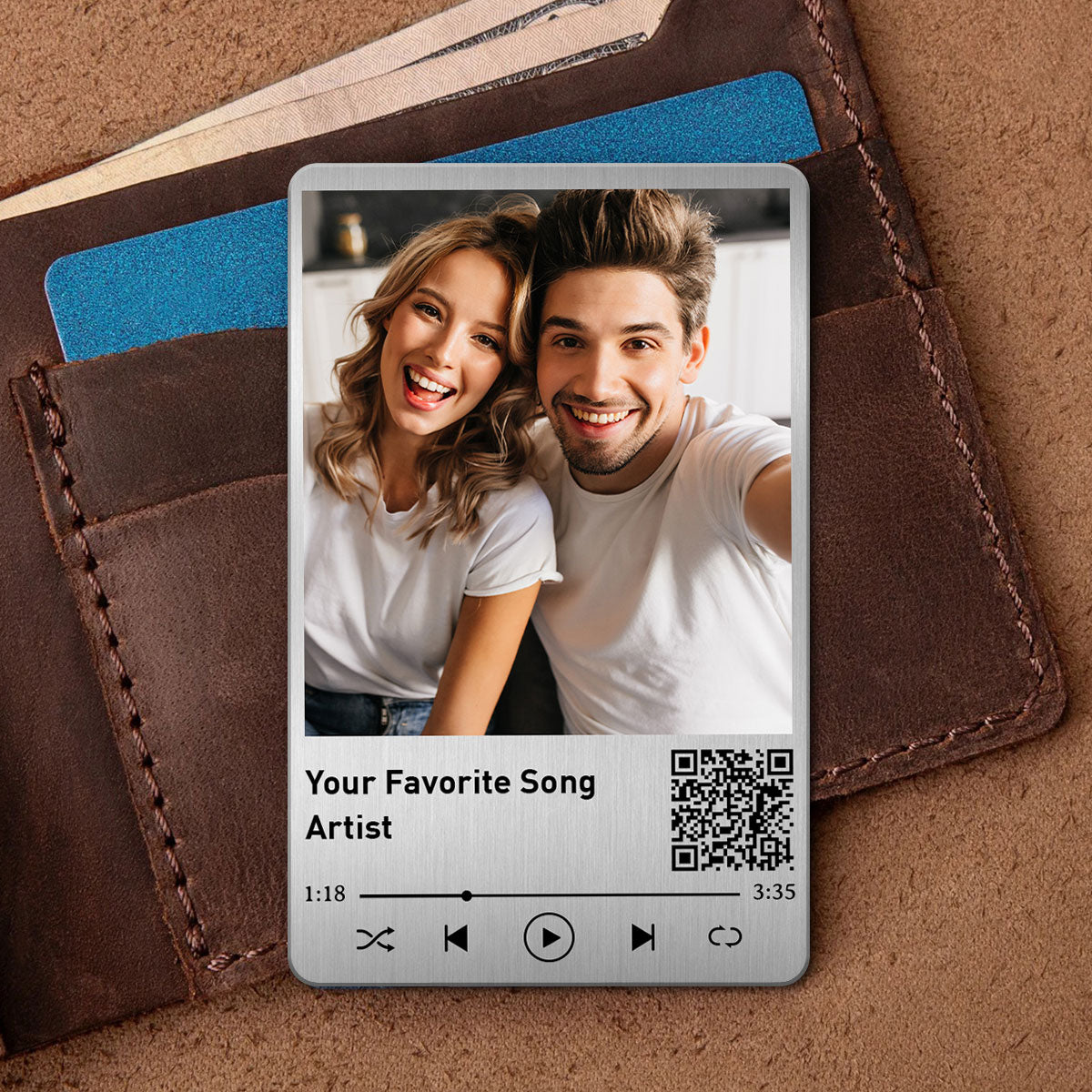 Family Couple Custom Photo Favorite Song Scannable QR Code Personalized Metal Wallet Card