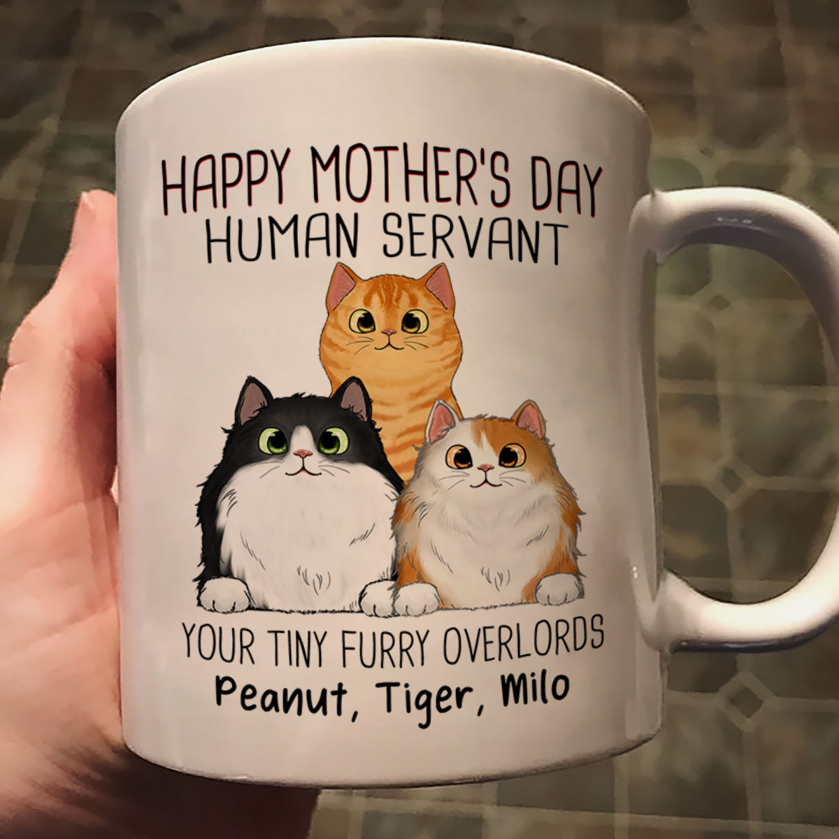 2DEMO_Happy Mother‘s Day Cat Human Servant Peeking Fluffy Cats Personalized Mug
