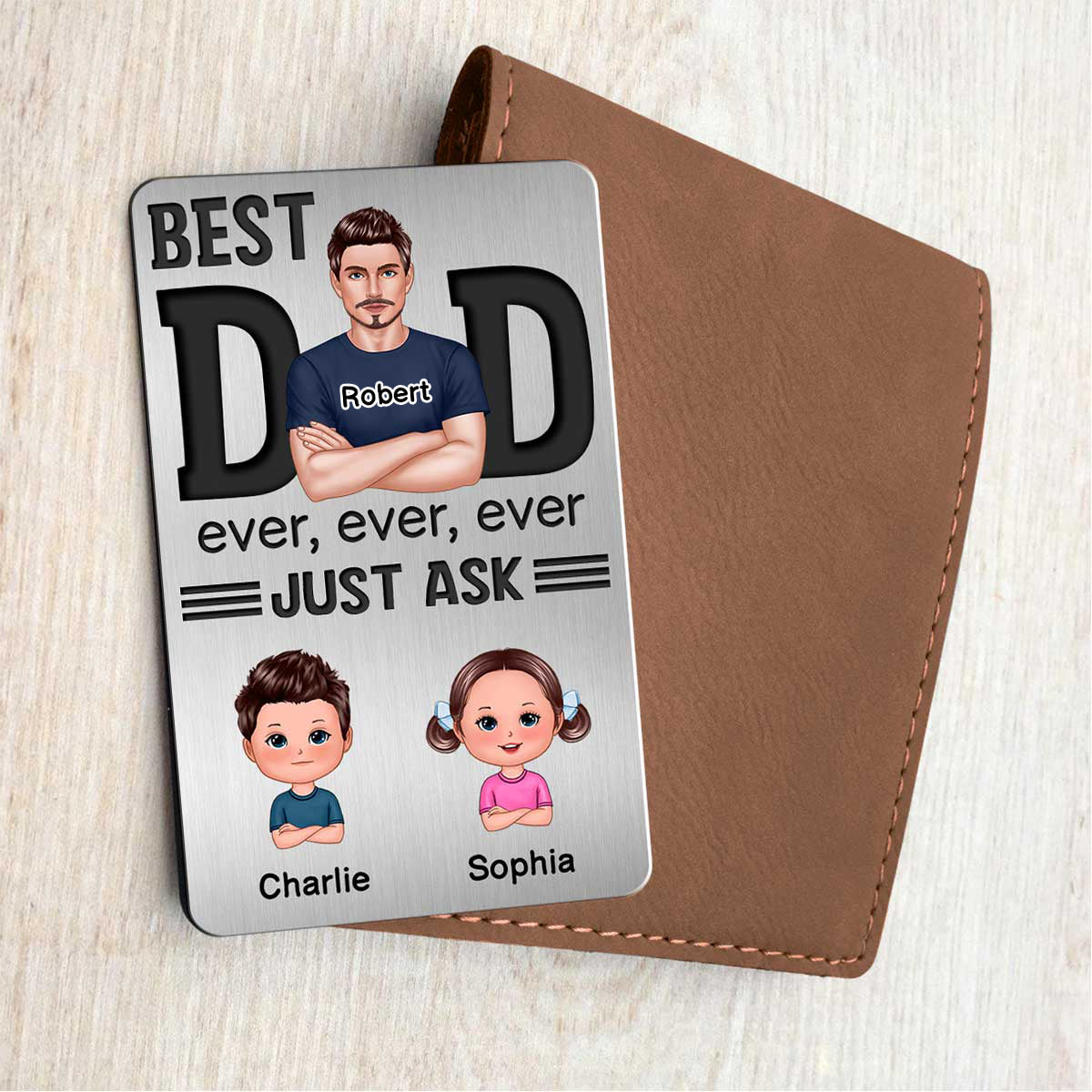 Best Dad Ever Just Ask Doll Kids Personalized Metal Wallet Card