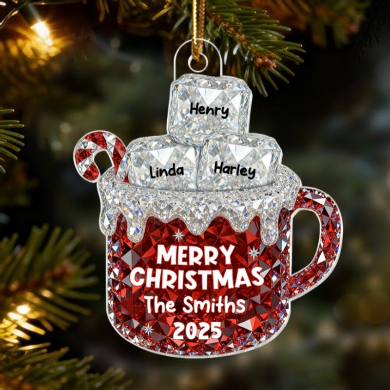 3D Crystal Effect Christmas Hot Cocoa Marshmallows Family Names - Personalized Acrylic Ornament