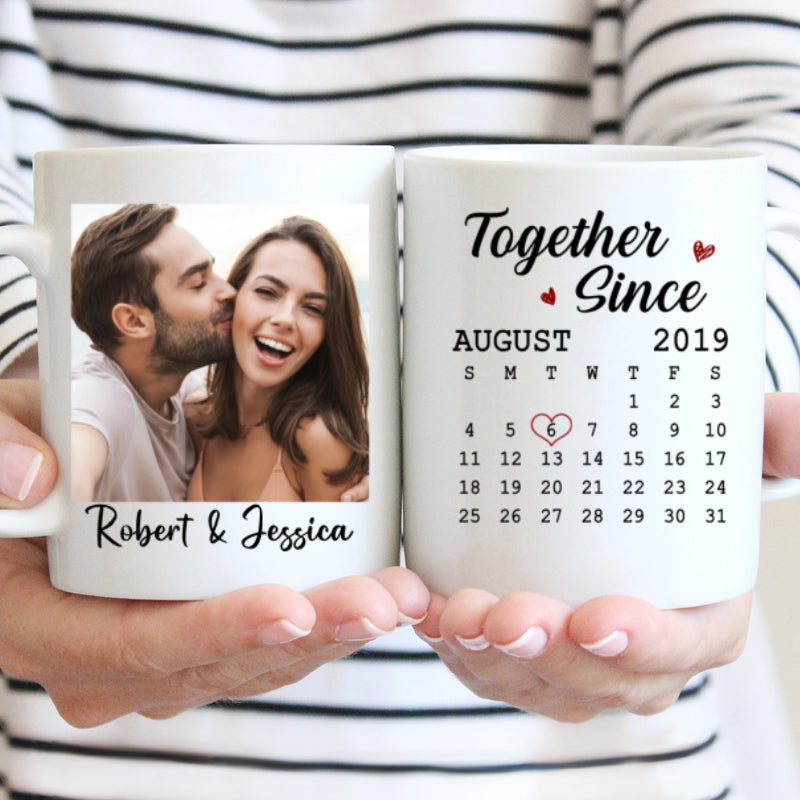 Calendar Couple Photo Personalized Mug - Anniversary Gift For Couple - Gift For Him Gift For Her
