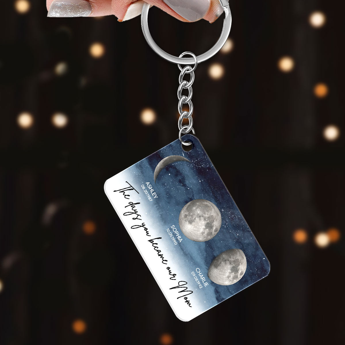 Starry Night Custom Birth Moon Phase The Days You Became Our Mom Personalized Acrylic Keychain, Mother's Day Gift_Onboarding