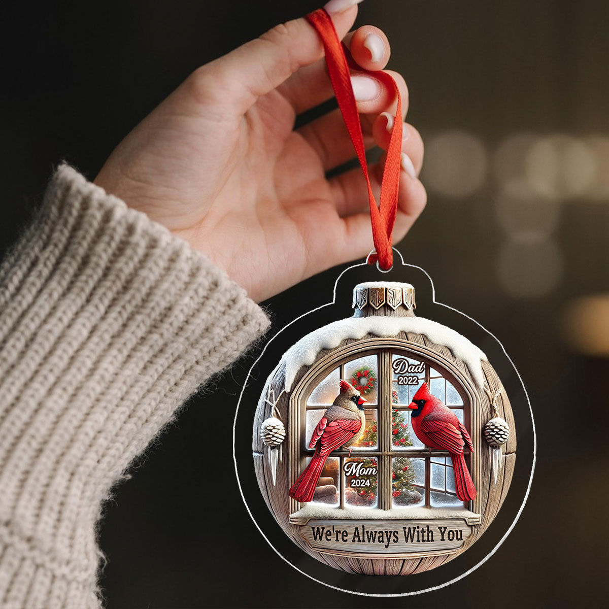 Memorial Cardinal Outside Window 3D Effect Sympathy Gift Remembrance Keepsake Personalized Acrylic Flat Ornament