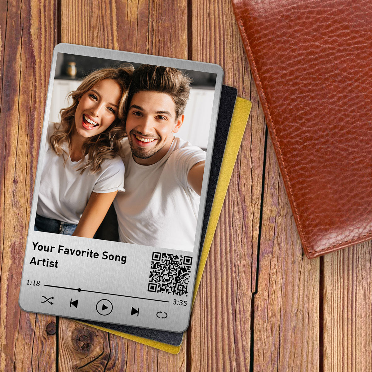 Family Couple Custom Photo Favorite Song Scannable QR Code Personalized Metal Wallet Card