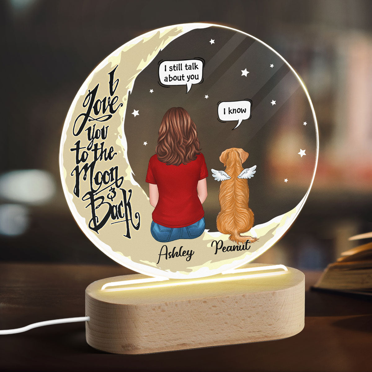 23021123355_Memorial Dog On Yellow Moon Personalized Circle Acrylic LED Lamp Night Light