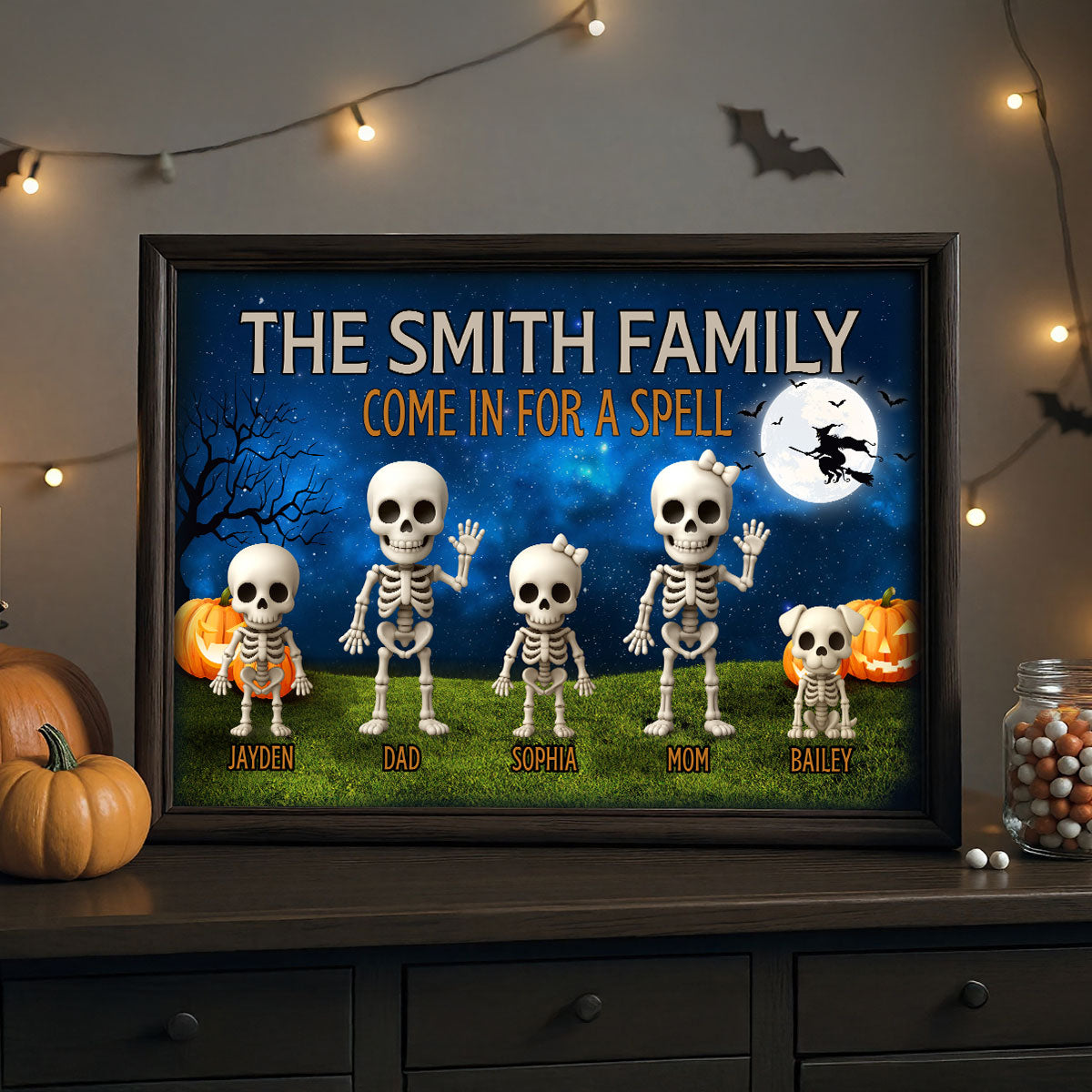 Halloween Funny Skeleton Family Personalized Poster, Halloween Decor