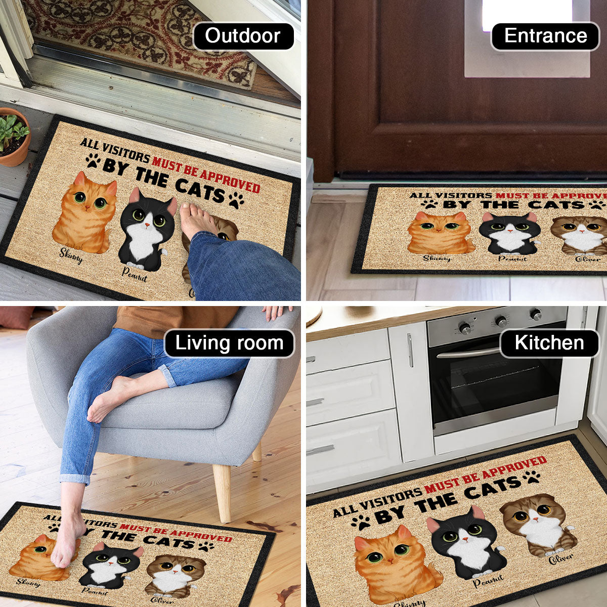 Watercolor Cute Cats All Visitors Must Be Approved By Cats Personalized Doormat_Onboarding