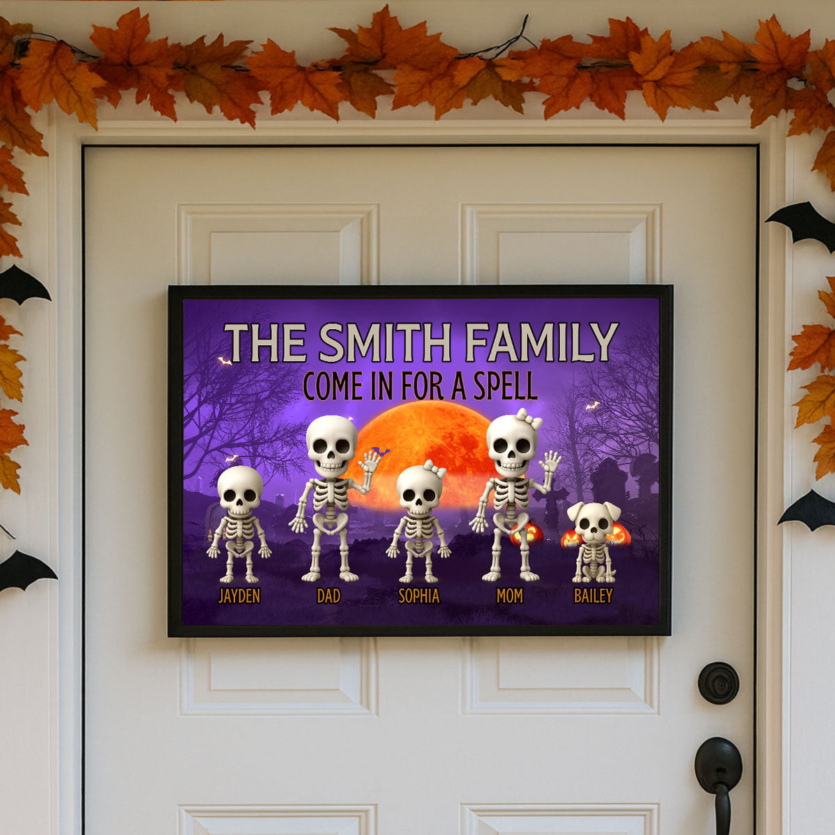 Halloween Funny Skeleton Family Personalized Poster, Halloween Decor
