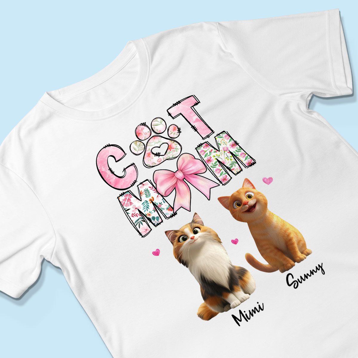 Cat Mom Pink Coquette Personalized Shirt, Cartoon Cute Cat, Gift for Cat Moms