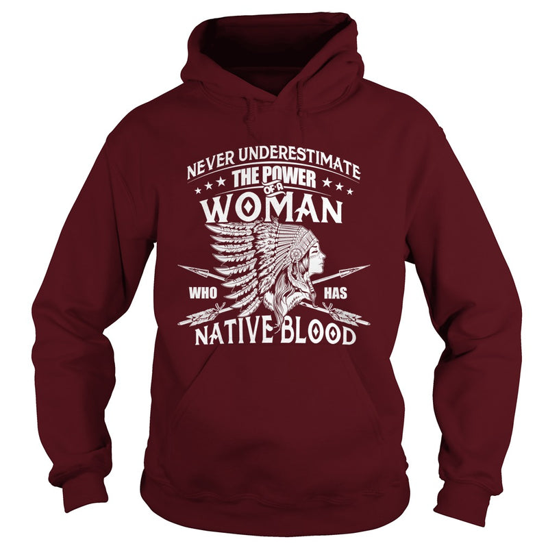 NATIVE AMERICAN  THE POWER OF A WOMAN WHO HAS NATIVE BLOOD T SHIRT