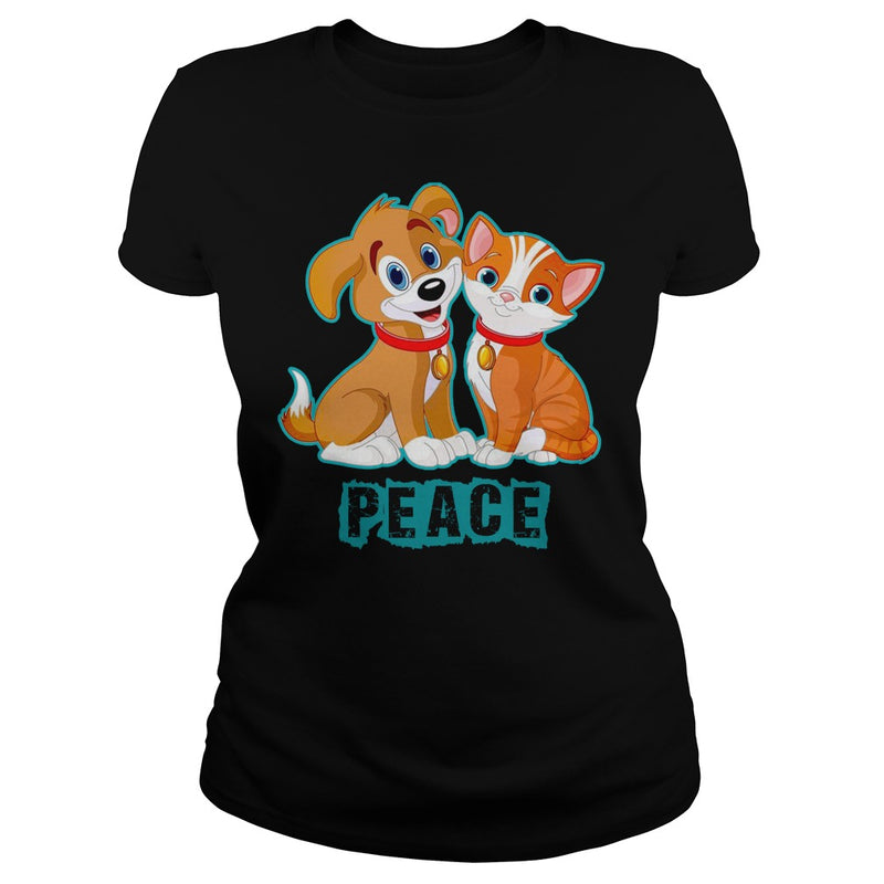FUNNY HUG KISS WORLD PEACE CAT DOG LOVERS GIFTS T-SHIRTS