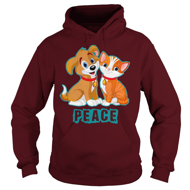 FUNNY HUG KISS WORLD PEACE CAT DOG LOVERS GIFTS T-SHIRTS