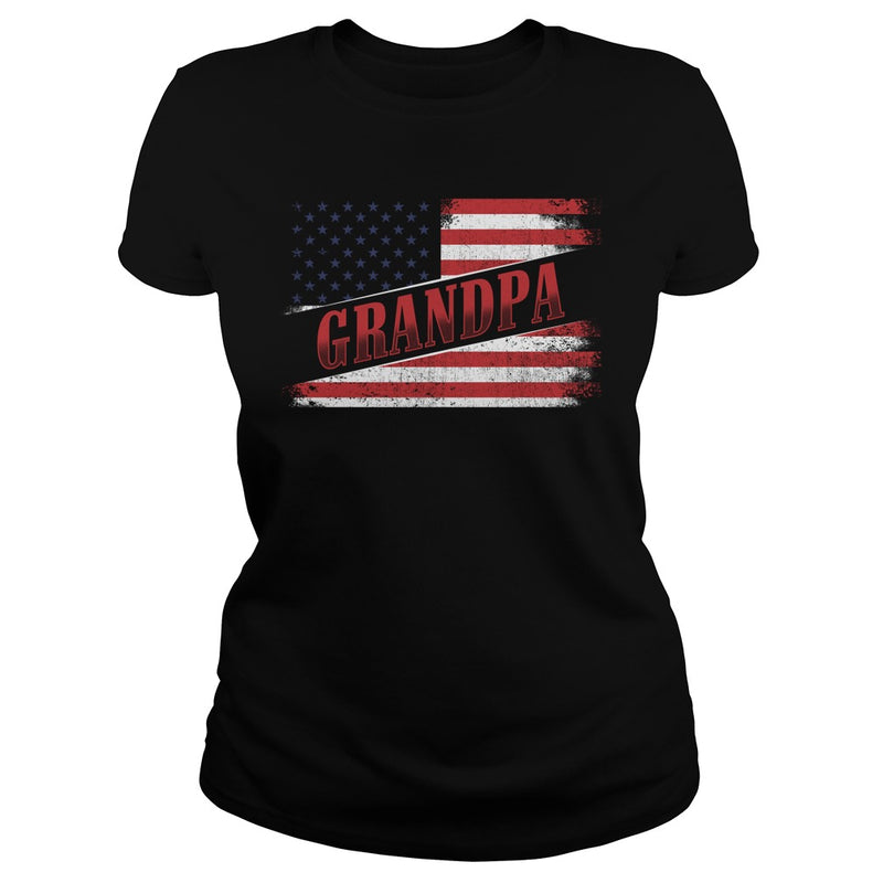 Fathers Day Gift American Red Grandpa flag T Shirt
