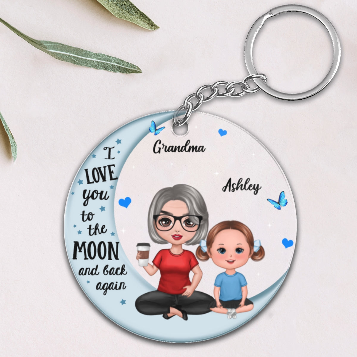 Doll Grandma Grandkids Blue Moon Personalized Acrylic Keychain