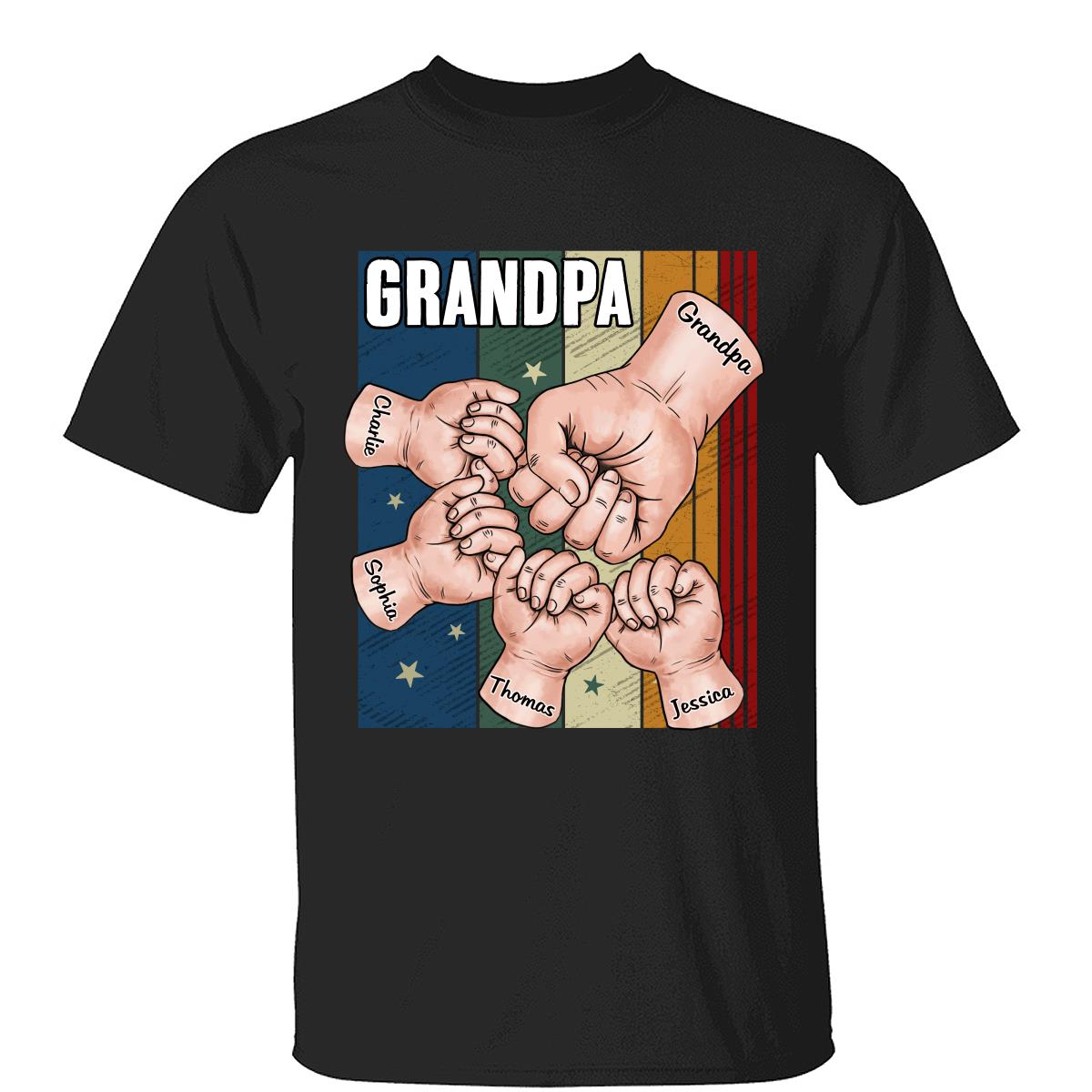 Retro Dad Grandpa Uncle And Kids Hands Fist Bump Personalized Shirt