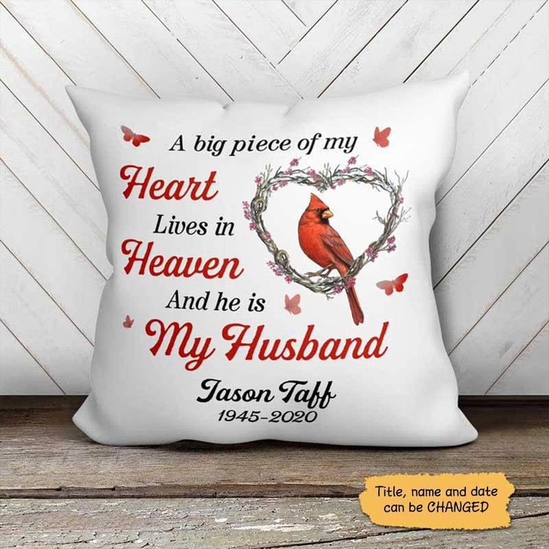 Canvas Pillow A Big Piece Of My Heart Cardinal Memorial Personalized Canvas Pillow 18"x18"