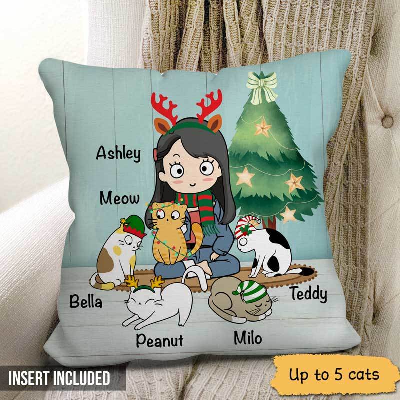 Canvas Pillow A Girl And Her Cats Christmas Personalized Canvas Pillow (Insert Included) 18"x18"