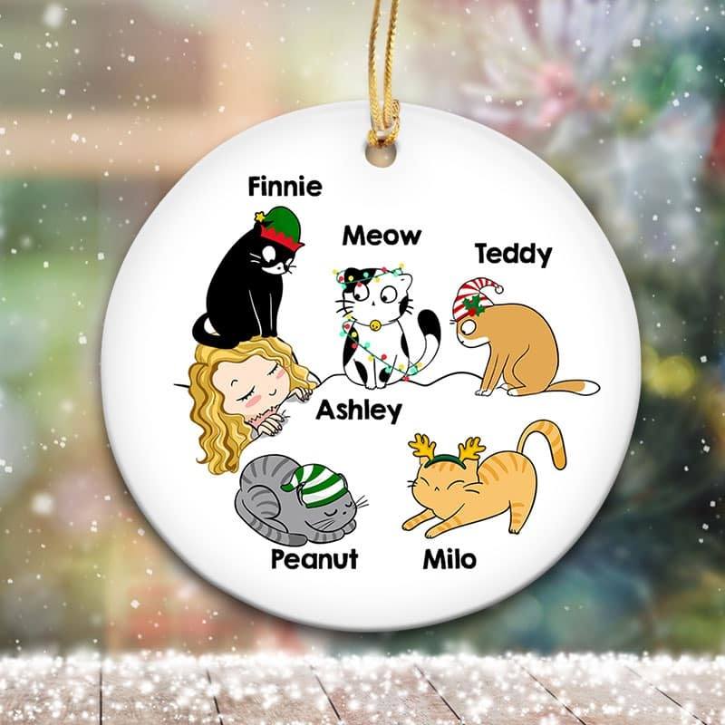 Circle Ornament A Girl And Her Cat Sleeping Personalized Circle Ornament
