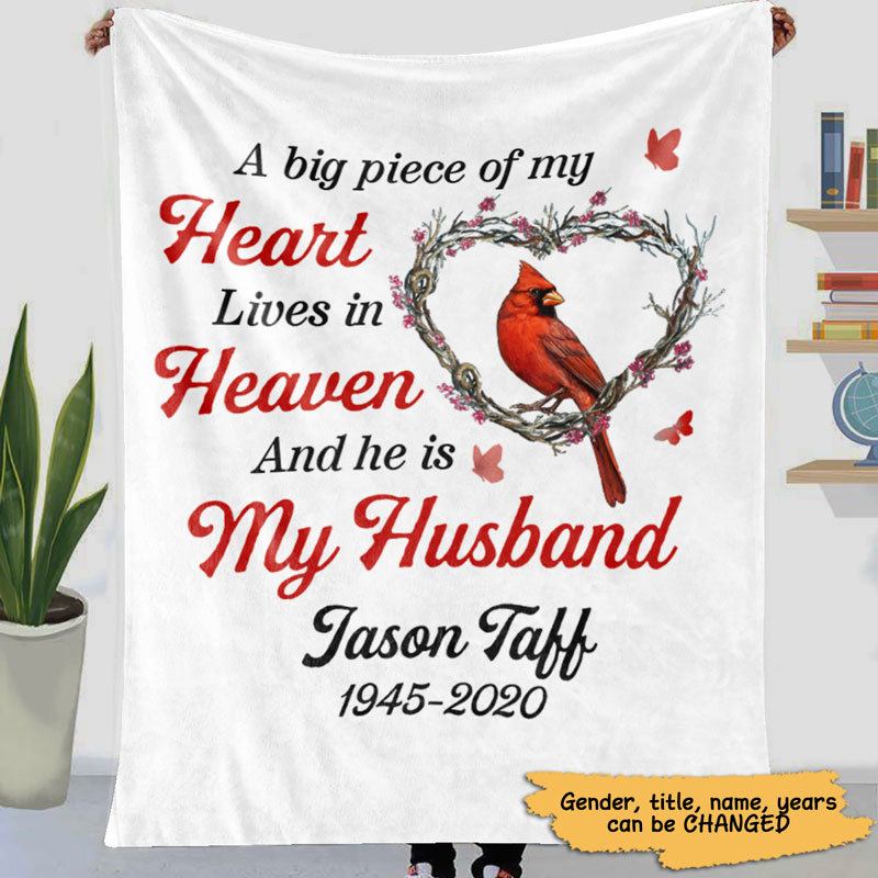 Fleece Blanket A Big Piece Of My Heart Lives In Heaven Cardinal Memorial Personalized Fleece Blanket 60" x 80" - BEST SELLER
