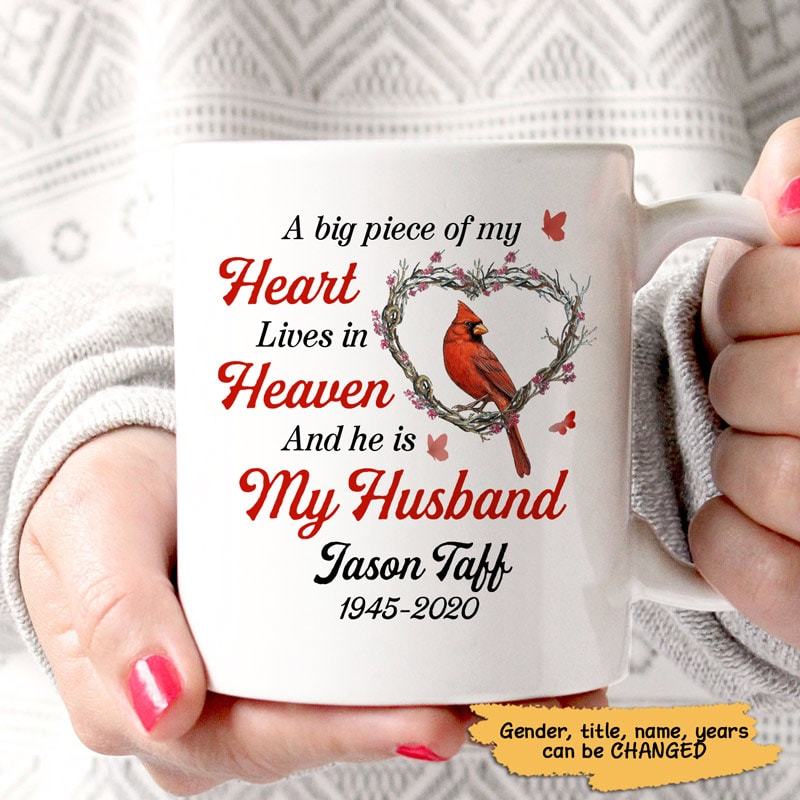 Mugs A Big Piece Of My Heart Lives In Heaven Cardinal Memorial Personalized Mug 11oz
