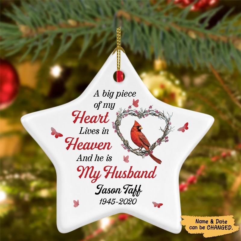 Star Ornament A Big Piece Of My Heart Lives In Heaven Cardinal Personalized Star Ornament Pack 2