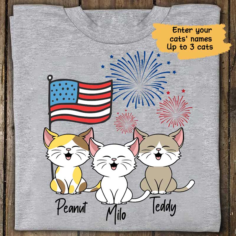 T-shirts 4th Of July Cat Personalized Shirt Classic Tee / S / Ash
