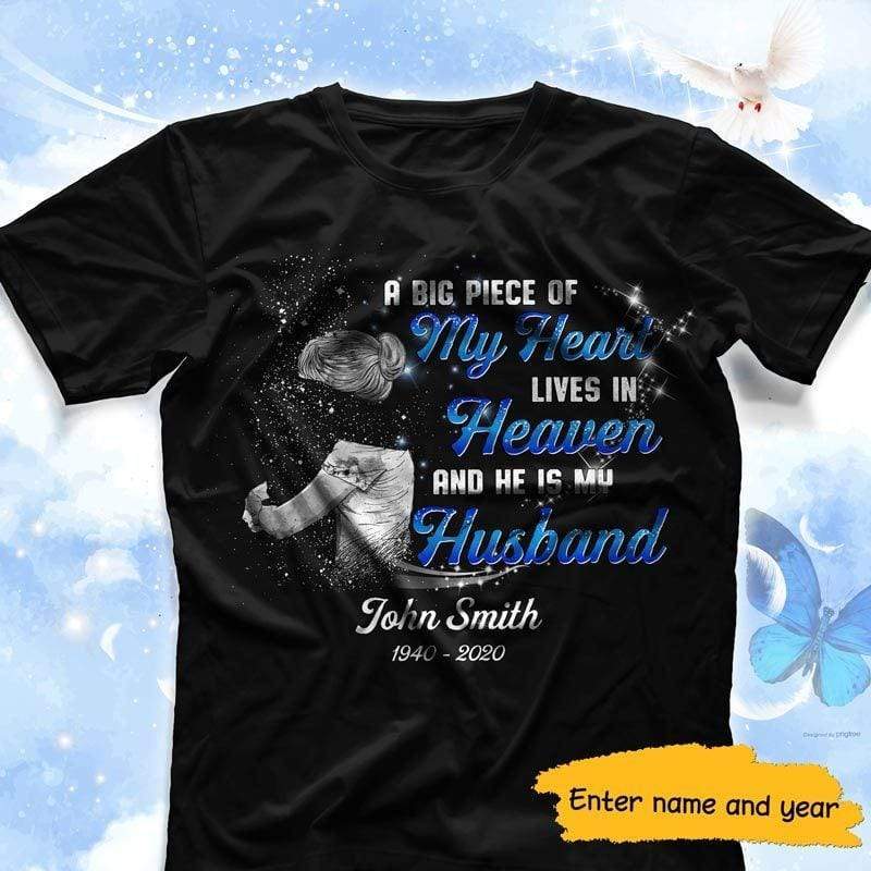 T-shirts A Big Piece Of My Heart Lives In Heaven Star Memorial Personalized Shirt