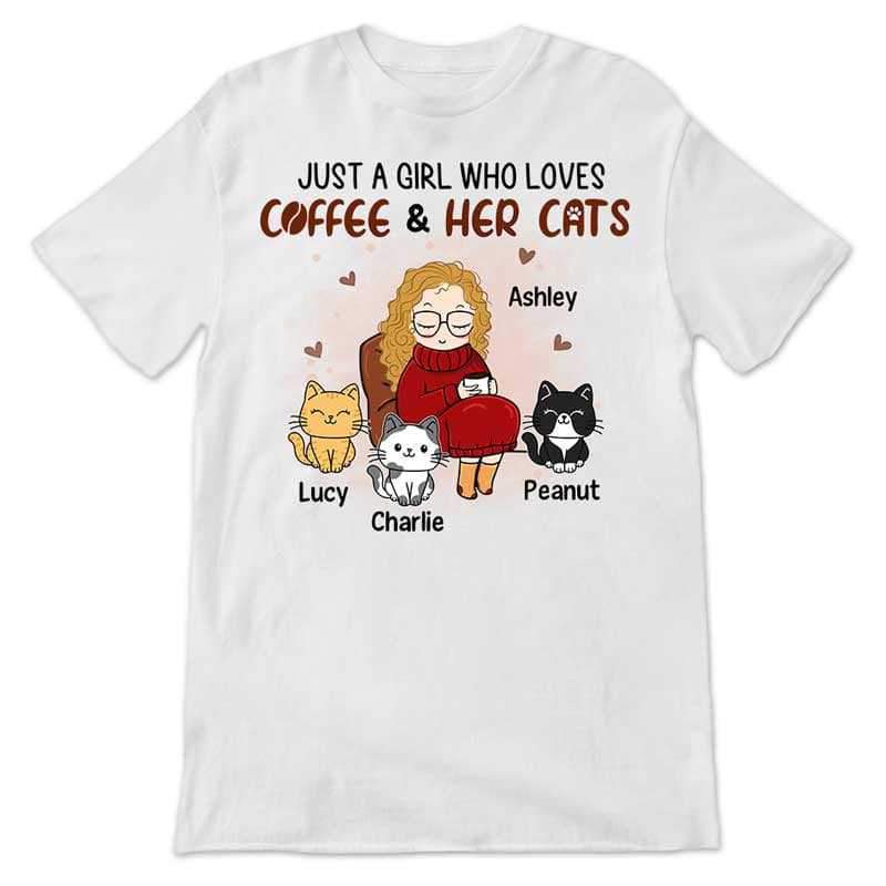T-shirts A Chibi Girl Cats Coffee Personalized Shirt