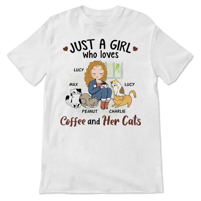 T-shirts A Chibi Girl Loves Coffee Cat Personalized Shirt