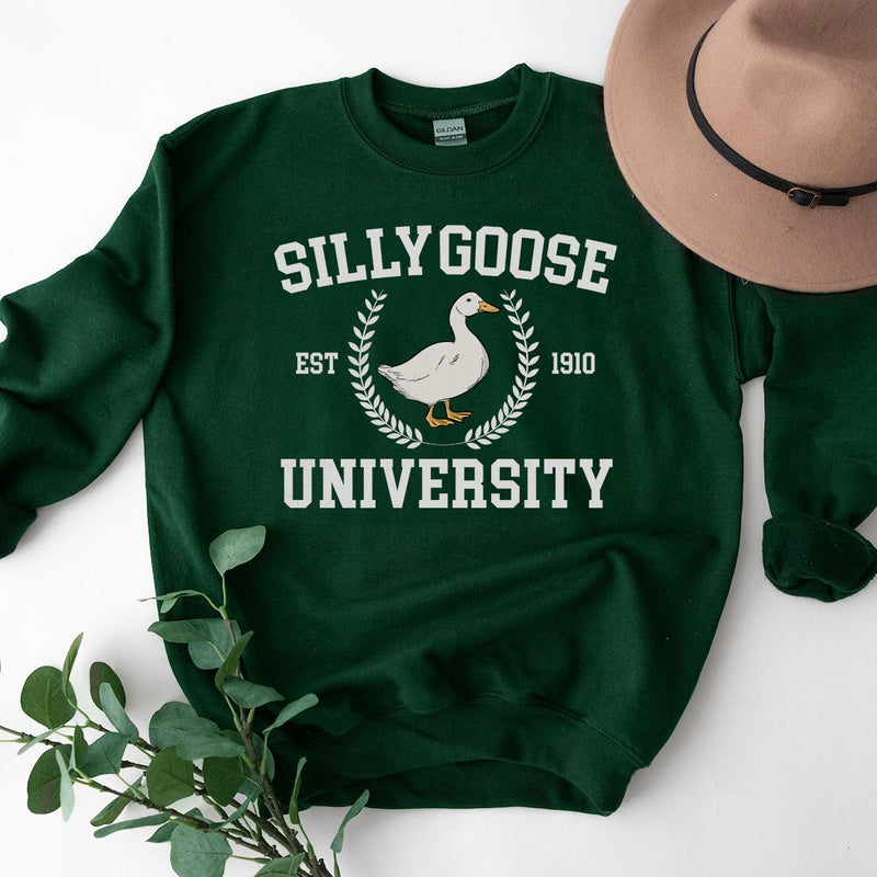 GiftyGifts Silly Goose University Funny Animals Meme Dark Color Sweatshirt