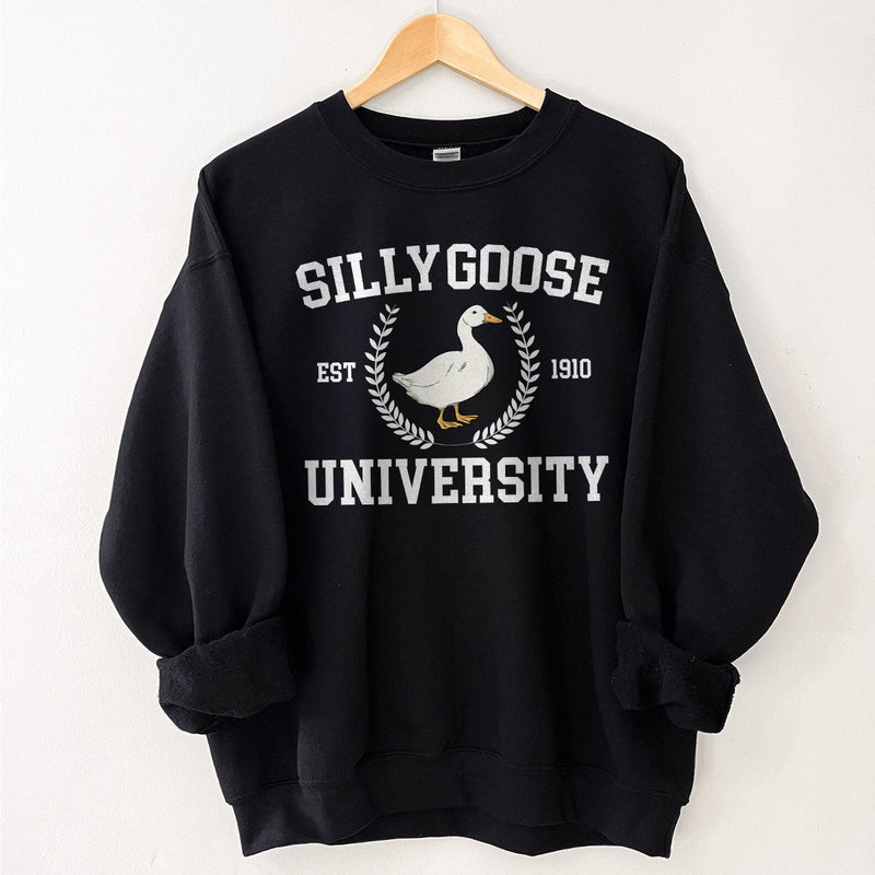 GiftyGifts Silly Goose University Funny Animals Meme Dark Color Sweatshirt