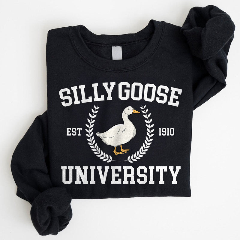 GiftyGifts Silly Goose University Funny Animals Meme Dark Color Sweatshirt